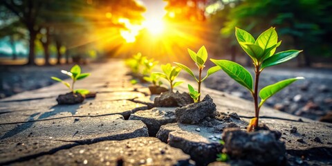 Resilient Nature: Saplings Emerging from Devastation - Stock Photo