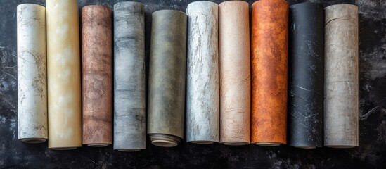Diverse selection of wallpaper rolls featuring textured designs and vibrant colors ideal for enhancing home interiors and wall decor
