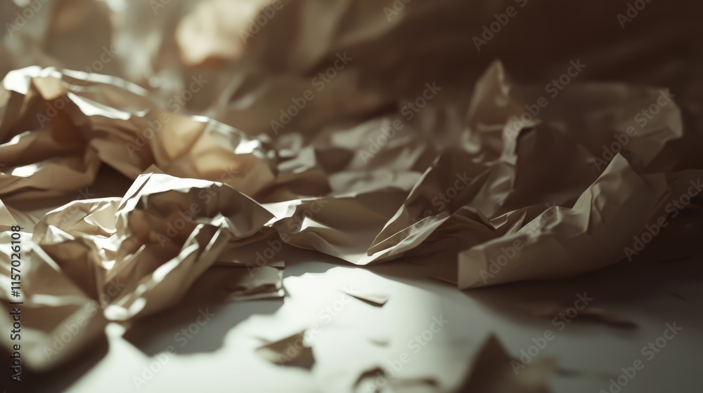 Poster textured brown crumpled paper surface with soft shadows creating an artistic and vintage background 