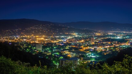 Fototapeta premium Nighttime Cityscape Illuminated by Vibrant Lights and Stars