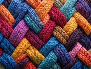 Bright Multicolored Knitted Yarn Pattern with Bold Vibrancy and Textural Depth for Creative Projects