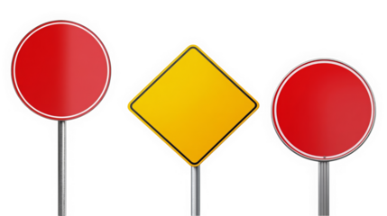 Red sign with red light isolated on a white background symbolizing warning, danger, and prohibition on the road