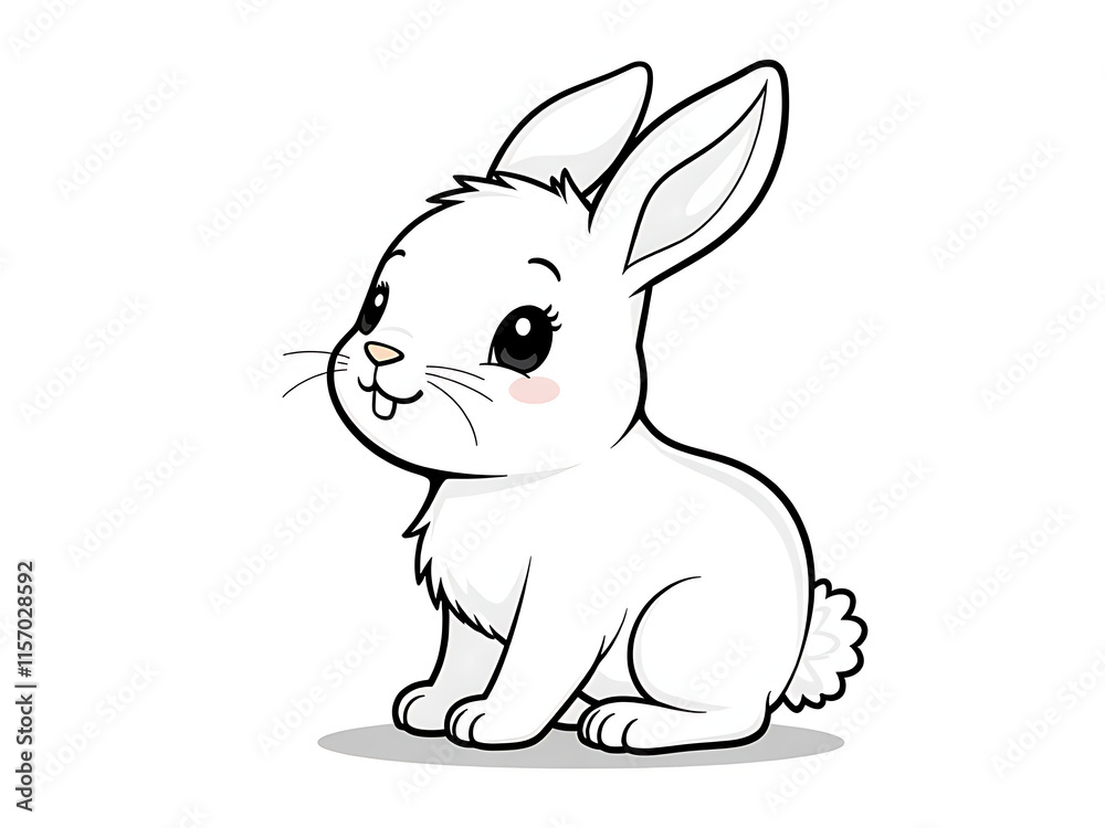 Poster small rabbit isolated on white background, depicted in black and white graphic design with simple cu