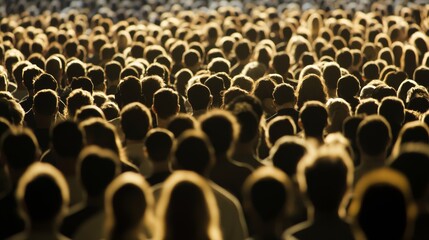Obraz premium Crowd of people with sunlit silhouettes
