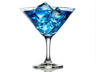 Refreshing ocean-blue cocktail, vibrant and summery.  Perfect for hot days, served in an isolated glass.