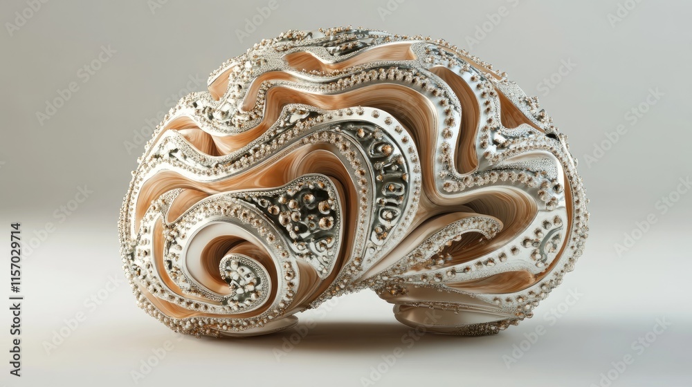 Poster 3d rendered artistic brain with intricate design and data motifs representing artificial intelligenc