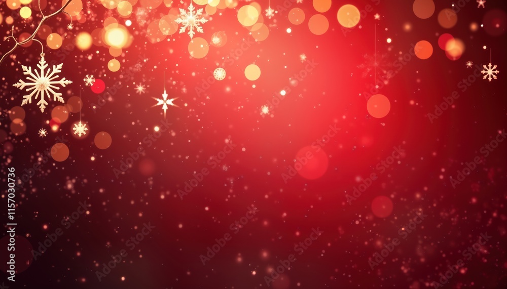 Poster festive red bokeh background features snowflakes, christmas lights. frosty sky pattern creates warm 
