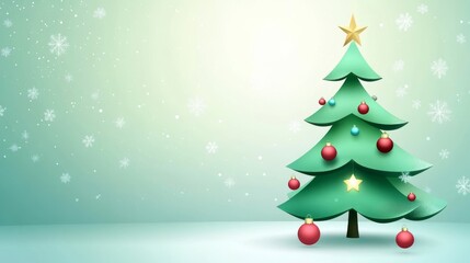 Festive Christmas tree with decorations and snow.