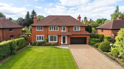Luxurious Red Brick House with Spacious Garden and Driveway