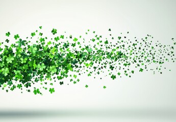 Lush Green Clover Leaves Flowing in a Dynamic Stream, Symbolizing Growth and Prosperity on a Soft Neutral Background