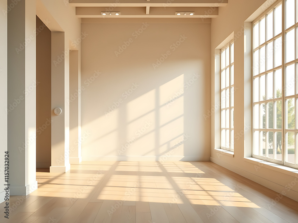Poster Simple Empty Space With Large Windows Receives Bright Warm Tones, Ideal For Creating A Clean Advertising Mock Up Atmosphere. 00003