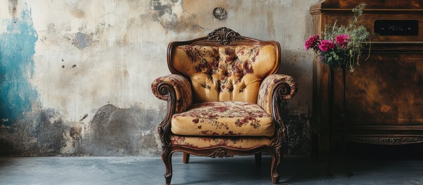 Elegant vintage armchair with detailed upholstery exuding charm ideal for retro home decor and interior styling in timeless settings