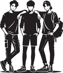 Group of friends vector, Group of friends vector illustration, Group of friends silhouette vector black and white