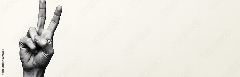 Poster Simple Black And White Hand Sign On Textured Paper Background With Copy Space For Text Overlay Or Design Elements. 00001