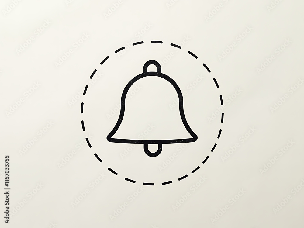Aufkleber simple black and white bell symbol on textured paper background with copy space for creative composi