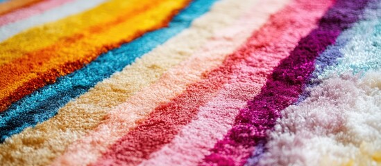 Multicolored striped carpet texture on a white background perfect for interior design inspiration and decoration ideas