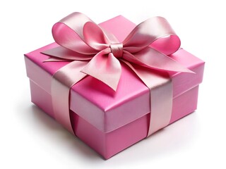 Elegant pink gift box adorned with a satin ribbon and bow on a clean white background perfect for celebrations and special occasions.