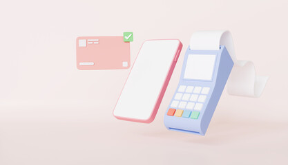 Pos machine and mobile phone for online shopping, payment credit card with alert notification, invoice transaction