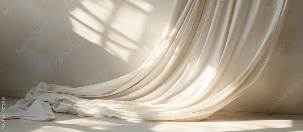 Poster elegant white fabric draped on a wall creating a cozy and inviting atmosphere in interior design wit