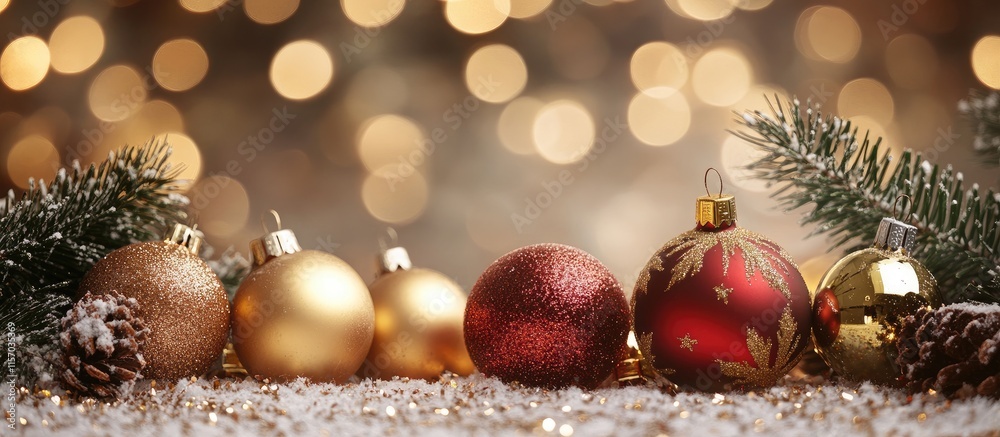 Aufkleber warm festive bokeh background with decorative christmas ornaments and sparkling lights creating a co