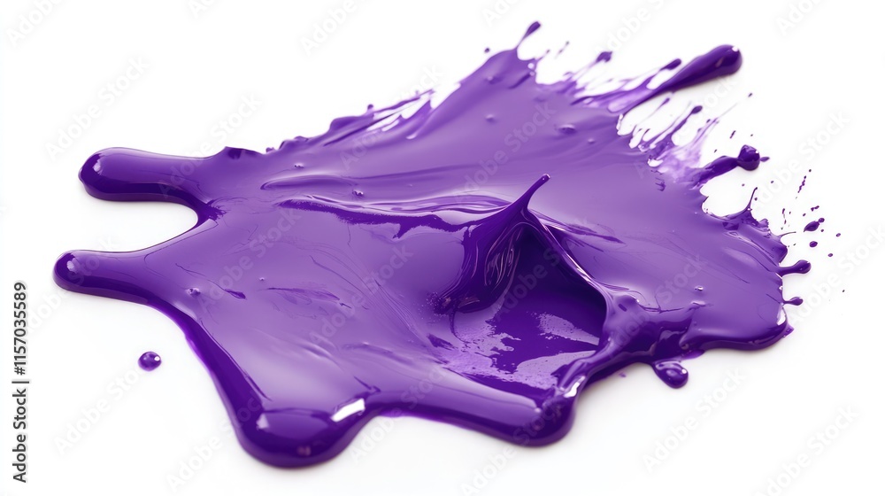 Fototapete Vibrant violet paint splashing and spreading across a clean white background showcasing a dynamic artistic texture and color explosion