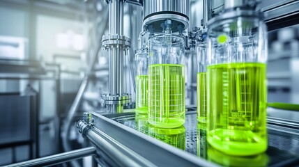 Engineers demonstrating biomass energy processes in a modern lab with bio-reactors and advanced monitoring tools
