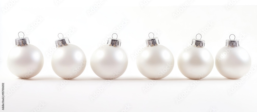 Aufkleber elegant white christmas ornaments arranged in a neat row against a pristine white background for fes