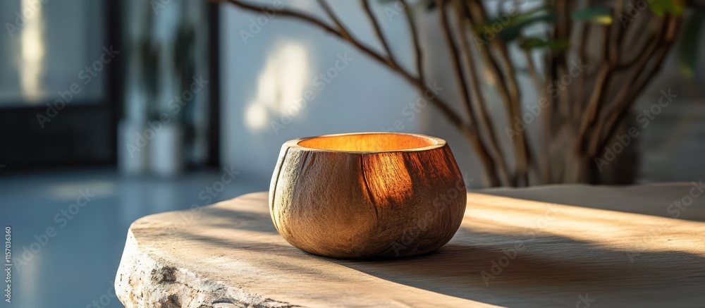 Poster serene tea light resting on wooden surface casting warm glow enhancing calming ambiance in modern in