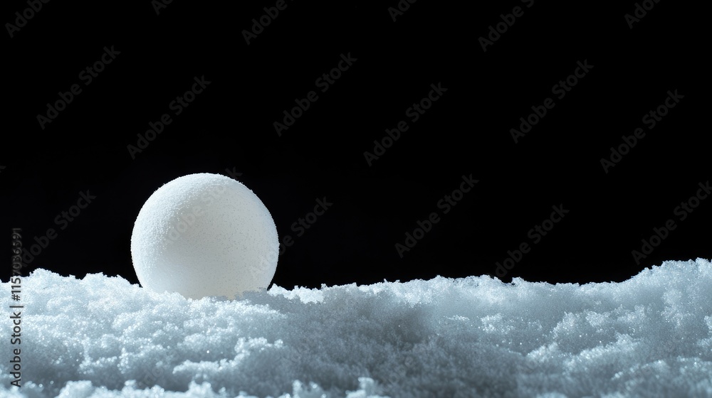 Aufkleber Elegant white Christmas ornament nestled in soft snow with a dramatic black background creating a serene winter atmosphere