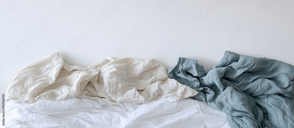 Aufkleber aesthetic rumpled bedding arrangement showcasing soft textures on a clean white background ideal for