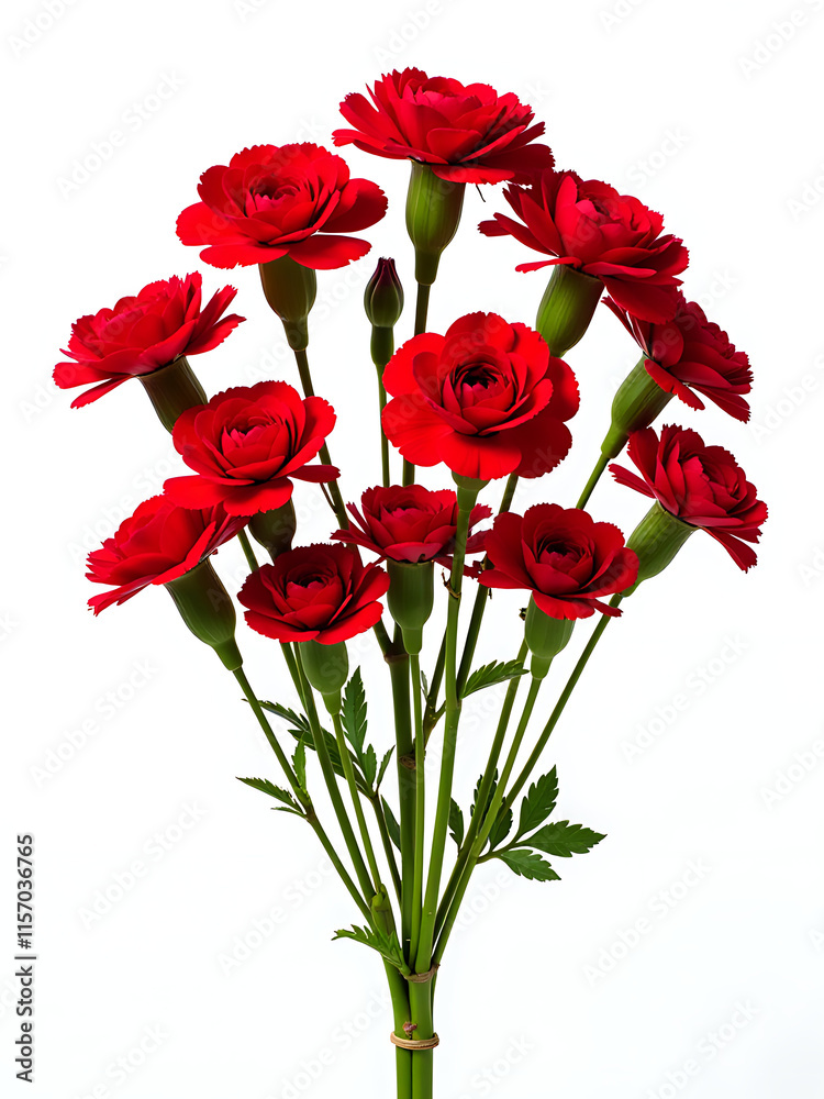Poster seventy red carnations isolated against a clean white background create a striking visual arrangemen