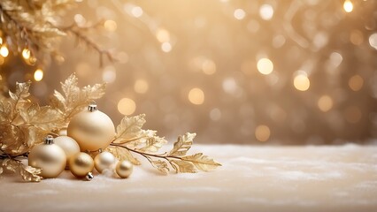 A holiday backdrop including soft golden bokeh and snowy branches lit by warm lights. Invitations, greeting cards, and seasonal web layouts