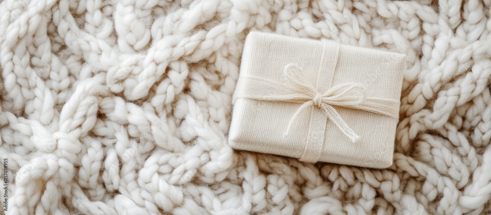 Aufkleber white gift box wrapped in natural twine on a cozy wool background creating a warm and inviting holid