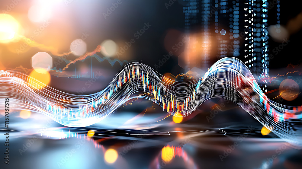 Poster dynamic data visualization waves digital technology environment abstract art concept futuristic view