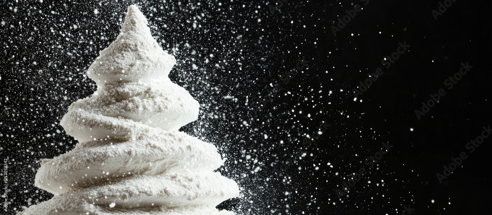 Poster flour christmas tree against a black background with empty space for text ideal for holiday promotio