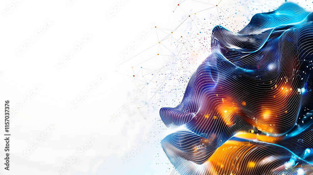 Poster dynamic abstract wave patterns digital art colorful visuals studio environment conceptual viewpoint 