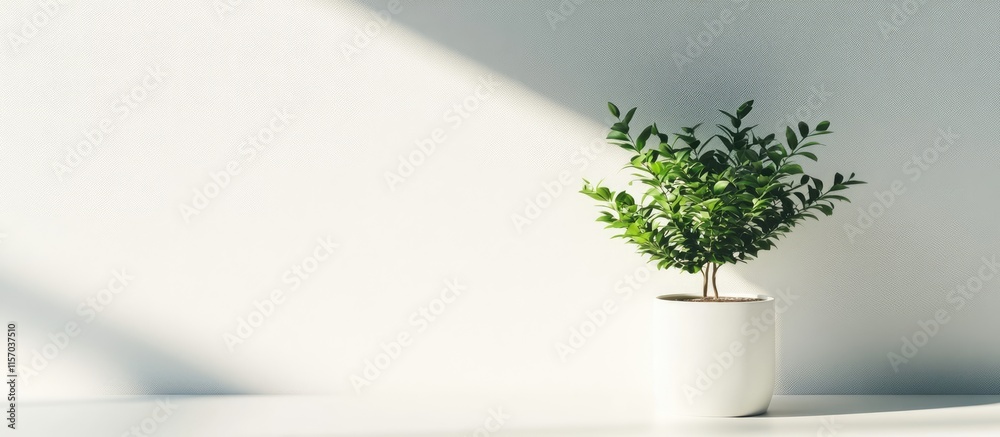 Aufkleber minimalist composition of a potted plant and white paper sheet bathed in natural sunlight casting so
