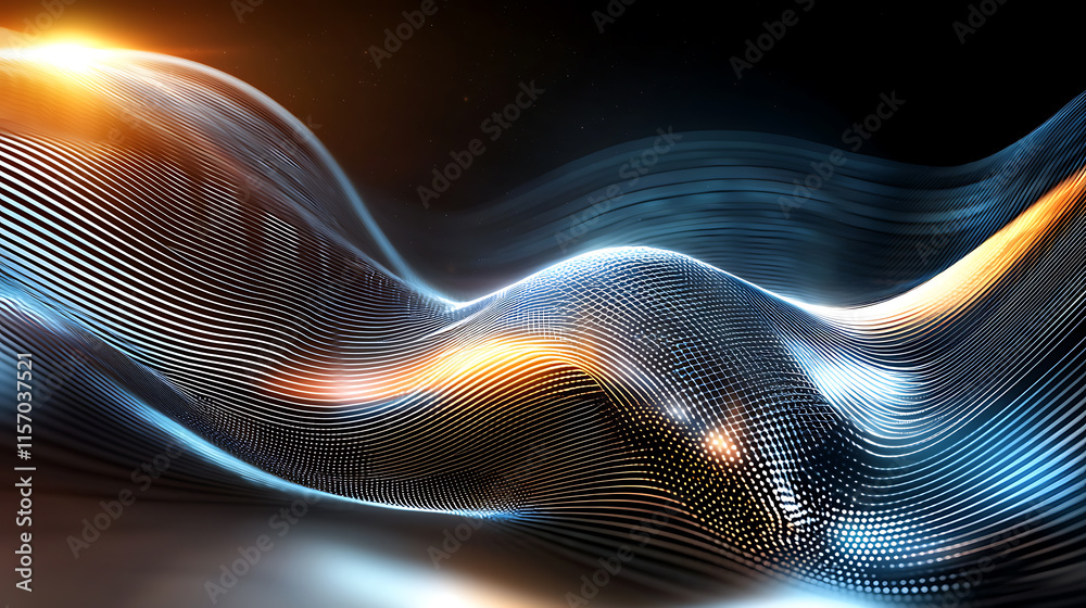 Fototapete Dynamic flow of light and digital waves abstract space computer graphics futuristic environment artistic perspective