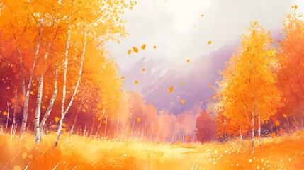 Fototapeta premium Beautiful autumn landscape with yellow trees
