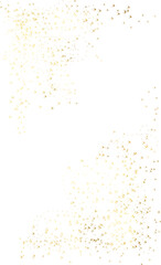 Sparkling specks of dust. A luxurious frame in the form of sparkling golden splashes in PNG format.Vertical holiday banner with gold sequins and confetti for celebration. Background with glowing golde
