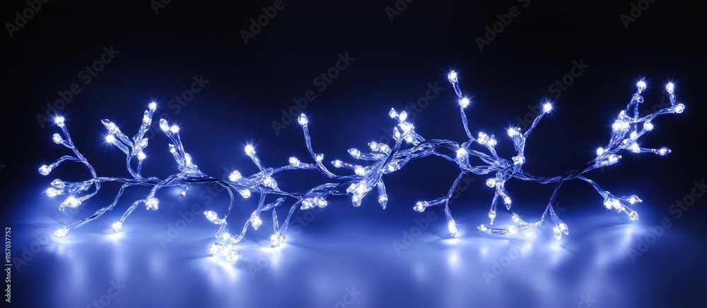 Poster elegant white fairy lights glowing against a deep blue background creating a serene nighttime ambian