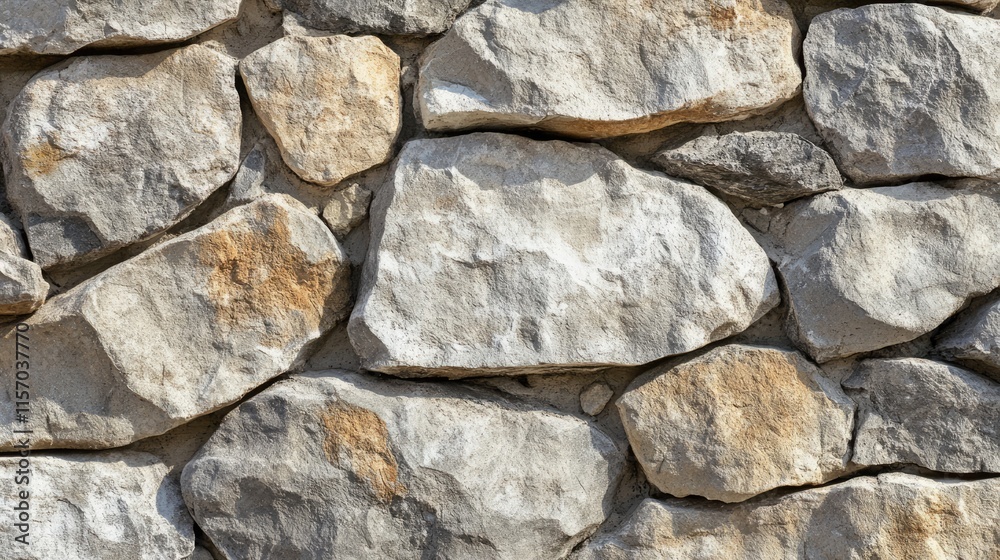 Aufkleber Rustic stone wall texture background with varying sizes of rough stones creating a unique and timeless architectural element
