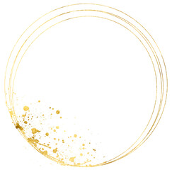 Minimal gold glitter circle frame. Gold Foil Frame. Png transparent background  for celebration wedding illustration with glowing golden particles.