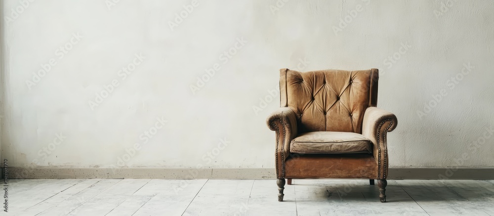 Poster vintage armchair in a minimalistic setting emphasizing home decor and timeless design aesthetics wit