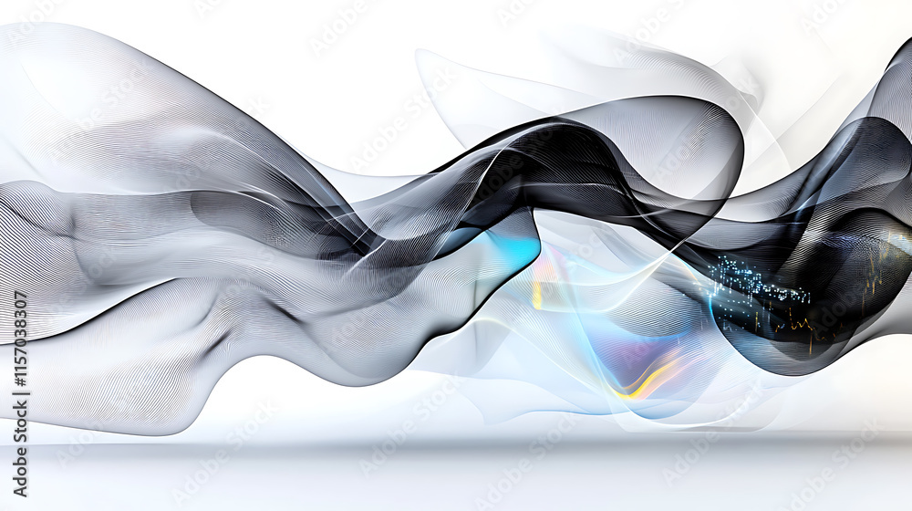 Poster dynamic abstract wave patterns digital art studio graphic design minimalist style close-up view visu