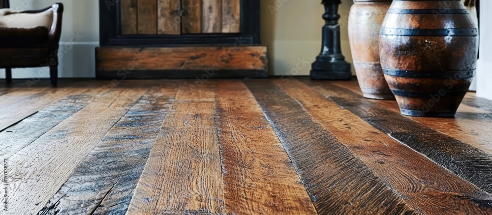 Poster rustic hardwood floor showcasing unique grain patterns and charm perfect for interior design accents