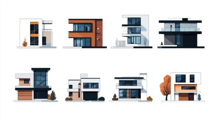 Modern Architectural Designs Showcase Featuring Various Stylish Homes in Clean Lines and Unique Colors for Contemporary Aesthetic Appeal
