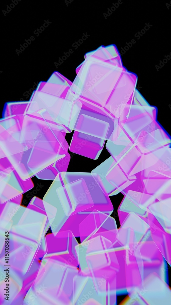 Poster abstract 3d transparent cubes with neon glow