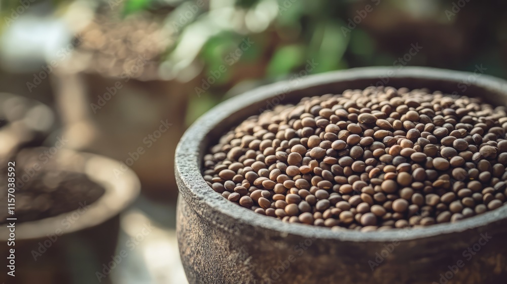 Aufkleber vintage lentils in rustic bowl with a soft background highlighting natural textures and earthy tones
