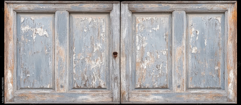 Poster weathered rustic wooden door with peeling paint ideal for vintage backgrounds and design projects sh